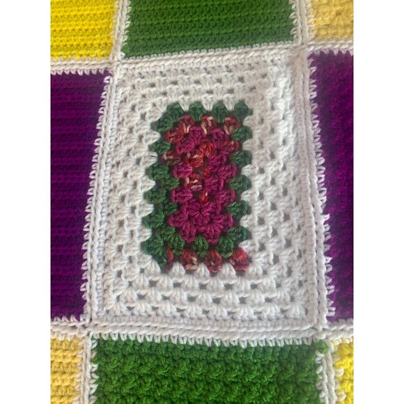Handmade Colorful Patchwork Crochet Blanket - Picture 2 of 6